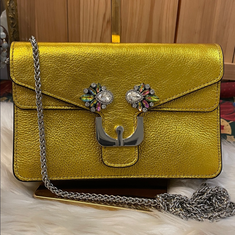 💜Coccinelle Vibrant Yellow Crossbody Bag with Chain Strap - Picture 11 of 16